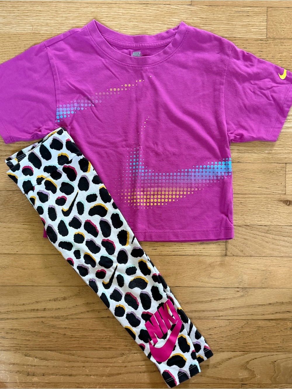 Nike Girls Magenta Crop Tee with Leopard Accent Leggings